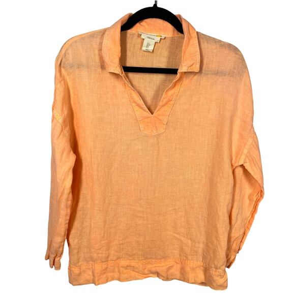 C&C California Size Small Light Orange Linen Tunic EUC Split Neck - Picture 1 of 6